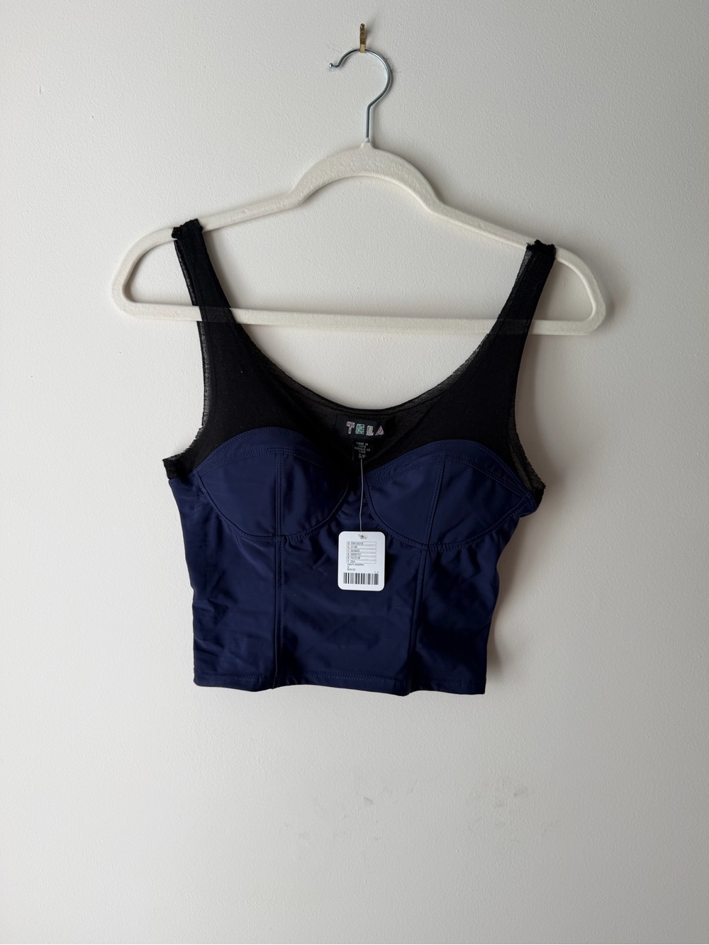 Tela Navy and Black Bustier-Style Crop Top - Women Intimates & Sleepwear